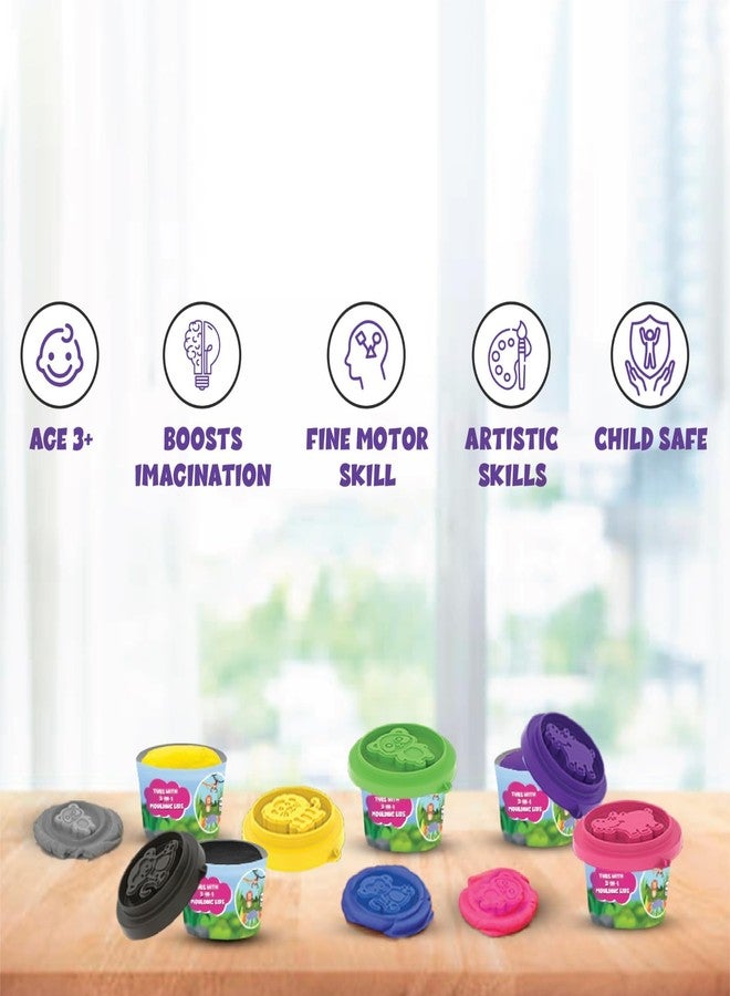ToyMagic Animal Themed Clay/Soft Water Based FunDough with 2 in 1 Moulding Lid Pack of 12 Tubs 25gm Each|Fun with Dough|Non-Toxic|Kids 3+|Art & Craft Activity|Birthday & Return Gifts|Made in India - Image 2